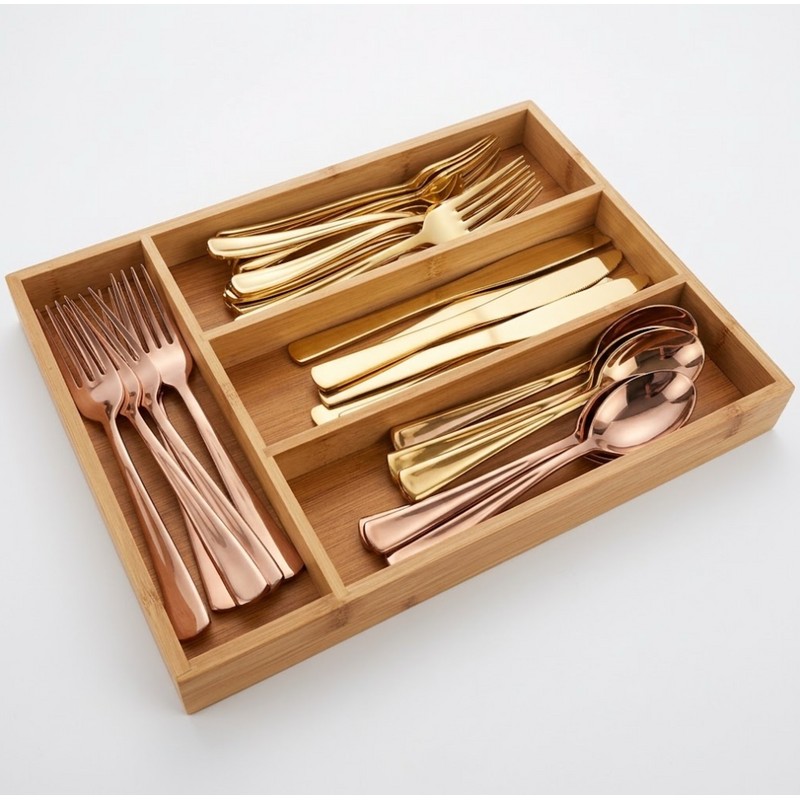 Bamboo Cutlery Drawer Organizer for Tableware – Natural Bamboo Storage