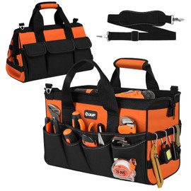 UUP Heavy Duty Tool Bag 15-Inch, 16-Pocket Portable Soft Tool Box Organizer Storage, Handle Tactical Carry Tote Empty Toolbox with Large Zipper, Father Day Dad Men Gift for Mechanic Engineer, Orange