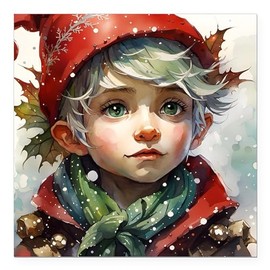 CafePress Green Eyed Christmas Elf Square Car Magnet, Magnetic Bumper Display