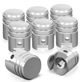 Auto Dynasty Tire Valve Stem Caps 8 Pieces Piston Style Polished Aluminum Black Tire Universal Stem Covers for Cars, SUVs, Bike and Bicycle, Trucks, Motorcycles Silver