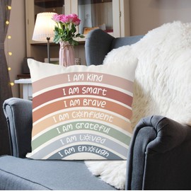 QIYUHOY Classroom Reading Corner Rainbow Decor Throw Pillow Covers, Book Center Calming Corner Home Bedroom Playroom Decor Pillow Case, 24x24 Inch Pillowcase(red)