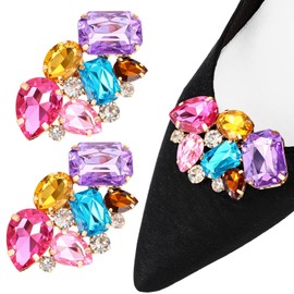 Yuanchu 2Pcs Shoe Clips for Women, Multicolor Decorative Crystal Rhinestone Removable Glitter Decor for Heels Wedding Party