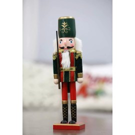 15 inches Handmade Christmas Nutcracker Traditional Decoration Soldier in Green