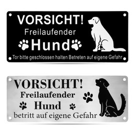 Pack of 2 Caution Dog Sign, 25 x 9 cm Aluminium Reflective Signs, Free-Running Dog Sign, Video Surveillance Sign, Safety Warning Sign for Indoor and Outdoor Use