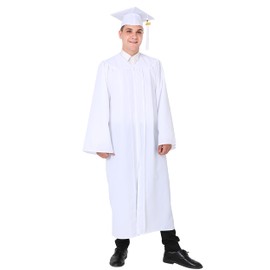 GraduationMall Graduation Gown and Cap for Adults 2025 Year Charm Unisex Matte University Bachelor High School XS(5'0"-5'2") White