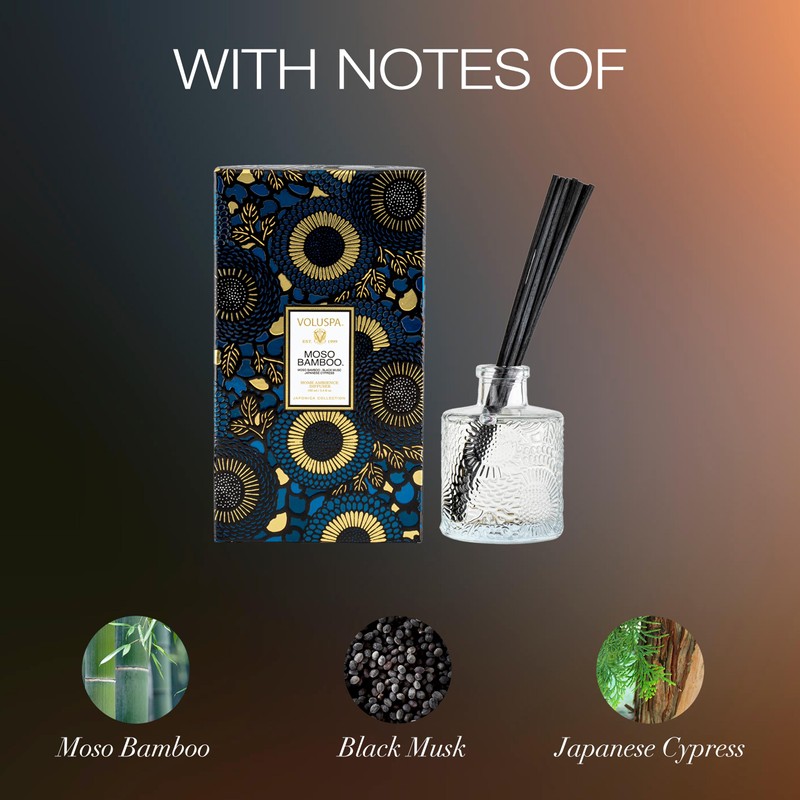 Voluspa Moso Bamboo Scented Reed Diffuser, 3.4 oz, Luxury Bamboo