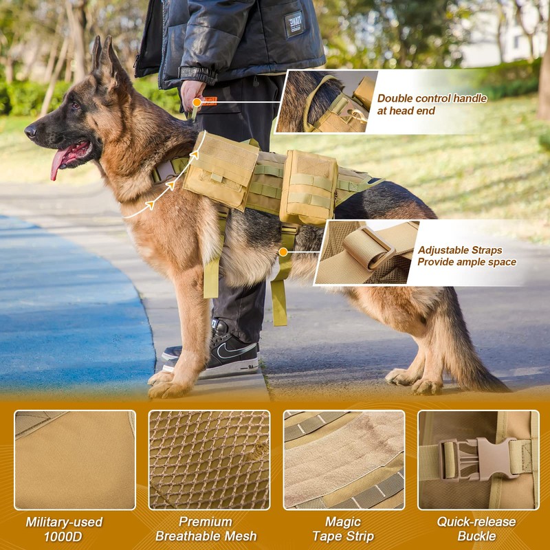 AIWAI Tactical Dog Harness with Pouches,Dog Vest Harness for Large