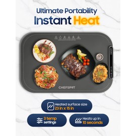 CHEFSPOT Foldable Food Warming Mat, 24x15″ Electric Buffet Tray with 3 Heat Settings, Auto Shut-Off, Roll-Up Portable Hot Plate for Parties, Countertop & Catering, Easy-Clean, with Carry Bag – Grey