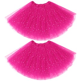 Haysandy 2 Pack Mardi Gras Women Tutu Skirt Adult Tutu Elastic Layered Tulle Tutu with Sequin Stars 80s Costume(Rose Red)