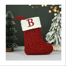 HIENAJ Christmas Stockings with Initials, 7.1 Inches Small Embroidered Letter Knit Red White Christmas Stocking for Family Holiday Decorations and Xmas Tree Fireplace (B)