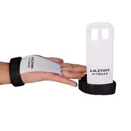 ULTRA FITNESS Leather Grips Gymnastic Palm Protectors Hand Guards Gym Gloves Pull up (White Leather, L)