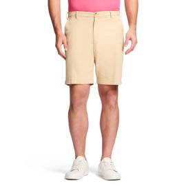 IZOD Men's Classic Saltwater 9.5" Flat Front Chino Short, Pale Khaki, 32