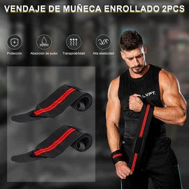Muñequeras Gym, Correas de Muñeca para Hombres y Mujeres, Aumentar a Presión, Protexe os Pulsos, Adecuado para Entrenamiento, Gimnasio, Levantamento de Peso, etc. (1 Par Rojo)