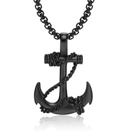 EunWow Anchor Pirate Black Chain Rocker Cool Nautical Jewelry Vintage Included 22'chain