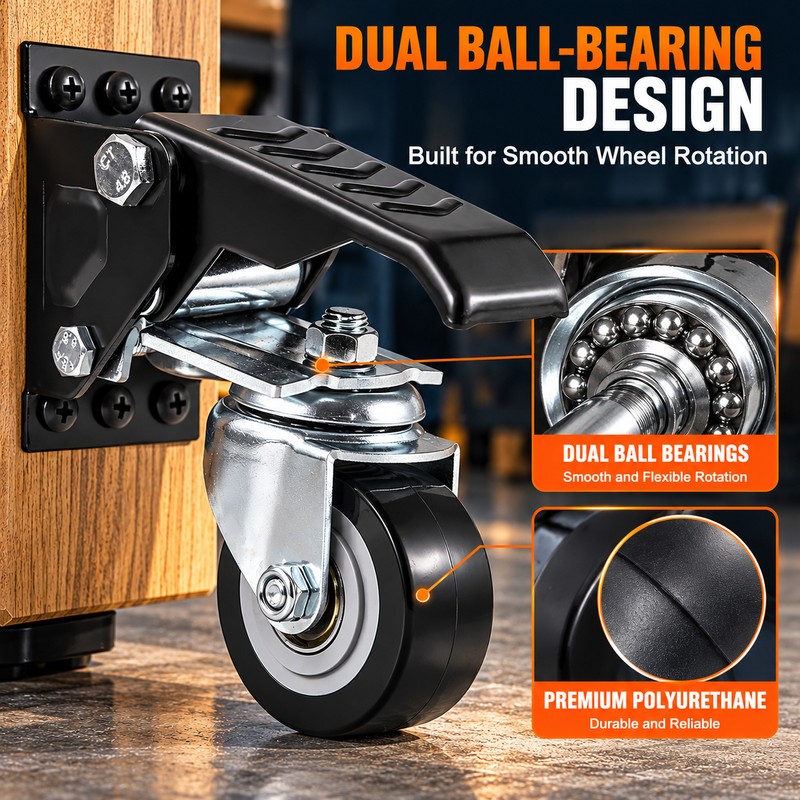Retractable Workbench Caster Wheels for Heavy-Duty Tables – 4-Pack with
