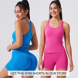 Evercute Women's 1/2/3 Pack Ribbed Workout Tank Tops with Built in Bra Racerback Seamless Crop Tank Tops Camisole Sport Tanks