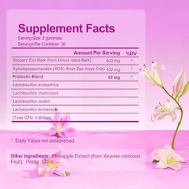 Women’s Probiotic Gummies with Slippery Elm & Prebiotic, Daily Feminine Balance Support, pH Balance for Women, Healthy Flora & Freshness Support, Dige