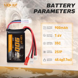 VICMILE SCX24 Battery 7.4V 900mAh Lipo Battery 2S 35C(Burst 70C) FCX24 Battery with PH2.0&JST&Molex Plug Fit for FMS SCX24 RC Car WLtoys A949 A959 A969 A979 K929 Most 1/10 1/16 1/18 1/24 RC Car Truck