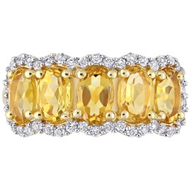 Abbie+Cleo Womens Oval Cut Yellow-Orange Citrine and White Topaz Gemstone Wide Band Ring in Yellow Gold Flash Plated Sterling Silver, Size 8