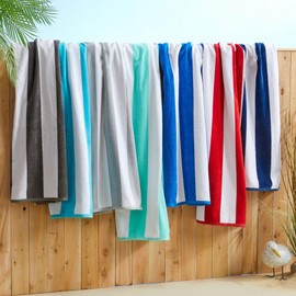 100% Cotton Velour Cabana Stripe Beach Towel Set 30" x 60" - Ultra Soft, Plush, & Highly Absorbent Towels for Pool, Beach, & Swimming. Marina Collection (4-Pack, Rose)