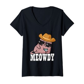 Womens Funny Country Cat in a Cowboy Hat Howdy as Meowdy V-Neck T-Shirt