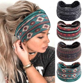 FULZTEY - Diademas bohemias para mujer, con nudo ancho y elástico, para yoga, correr, accesorios para el cabello, 4 piezas