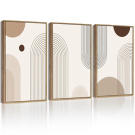 PHOPAGO Boho Wall Art Minimalist Bohemain Framed Wall Printing 11x14in Abstract Canvas Prints Decor - Natural Framed