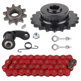420 Chain 42 Links with Chain Sprocket 10 Tooth 17mm 3/16" Keyway Compitable with CT200U-EX CT200U Trail, BT200X, Baja MB165 MB200 Mini Bike Go Kart Part (Red, 17mm)