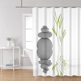 Shower Curtain Bamboo, Uiiooazy Shower Curtain, Green Leaves, Tree, Plants, Zen Shower Curtain, Anti Mould, Waterproof Polyester Fabric, Washable, Opaque Bathroom Curtain with 12 Hooks, for Bathroom,