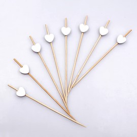 AKOAK 100 Counts Handmade 4.7" White Heart Cocktail Sticks Sandwich Fruit Toothpicks Cocktail Picks Party Supplies