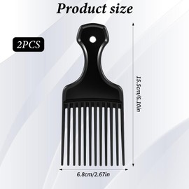 2 Pcs Hair Pick Comb for Curly Hair Picks for Women Wide Tooth Comb for Curls Styling, Long Tooth Hairs Combs, Black Detangling Lifting Combs, Hairs Styling Tool, 6.3 Inches