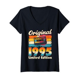 Womens 30th Birthday Man Gift August 1995 Vintage Cassette gifts V-Neck T-Shirt