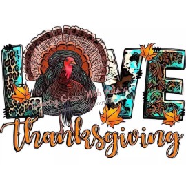 Handmade Sublimation Print Love Thanksgiving Turkey Ready to Press Heat Transfer