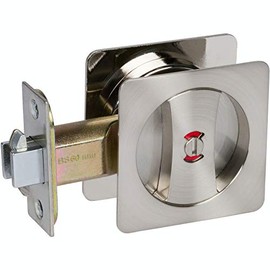 Delaney Hardware 370109 Contemporary Privacy Square Pocket Door Lock - Satin Nickel With Edge Pulls and Color Coded Indicators, Sliding Door Hardware