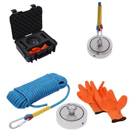 Gbonklong 4000lb Kit Deluxe Double Sided Fishing Magnet, Magnetic Fishing Kit with Case, Rope, Gloves, Hook, and Durable Rubber Protector, Heavy Duty Magnet Fishing Kit for River, Lake, Beach