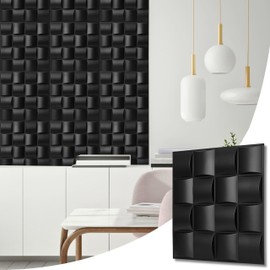 NOVECRAFTO Lattice Effect 3D Wall Panels - 6 Sheets Covering - 1.5 sqm | 16.15 sqf Interior Cladding Set | 3D Wall Tiles Square Grid Lattice Design in Matte Black - Each Panel Size 19.6" x 19.6"