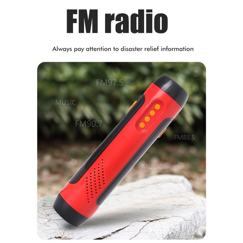 Portable Hand Crank Flashlight with Alarm FM Radio Function 1800mAh