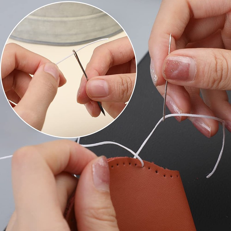 32 Yards Waxed Thread with Leather Hand Sewing Needles,150D Flat
