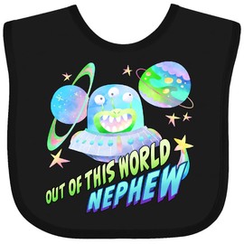 inktastic Out Of This World Nephew Cute Alien in Outer Space Baby Bib Black 41d76