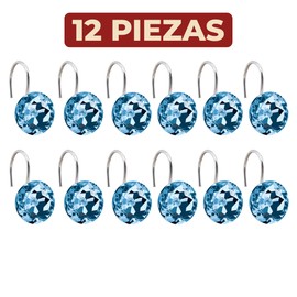 Mebix TRD Ganchos Cortina de Baño 12 Pzas | Aros Acrílico Diamante Glam | Acero Inoxidable Antióxido Deslizamiento Suave Elegancia Instantánea | Morado