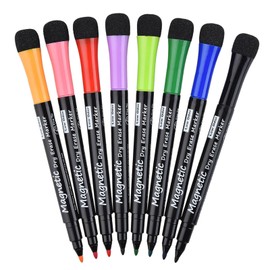 Linkbro Whiteboard Marker with Sponge, Magnetic Whiteboard Pens, Drying Foil Pens, Wipe Clean with Fine Felt Tip for Home, Office, School (8 Pieces, 8 Colours)