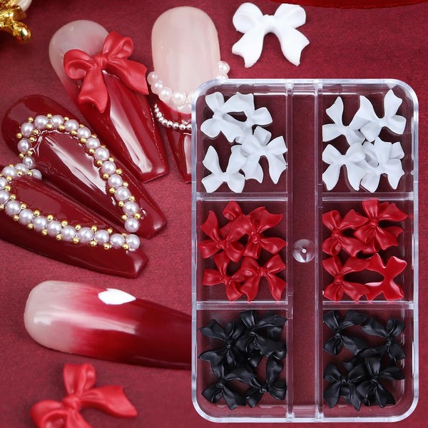 30Pcs Valentine's Day Nail Charms Red Ribbon Bow Nail Charms