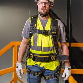 Guardian 21029 Cyclone Construction Harness with Waist Pad | Side D-Rings | OSHA & ANSI Compliant | Black/Yellow | Small