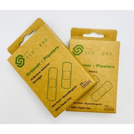 Greener Plasters Mixed Box 100% Plastic Free - Bamboo Hypoallergenic Latex Free Medical Plasters - 30 Sticky plasters per Box - Ocean Safe and Zero Waste