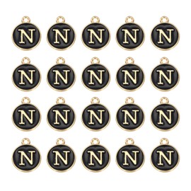 MECCANIXITY 36pcs Pendants Letter Charm Initial Charm Double Sided Enamel Alphabet N for DIY Necklace Bracelet Earrings Jewelry Making Gold & Black