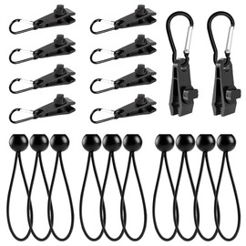 yotutun Tarp Clips Set, 10 Tarp Clips + 10 Elastic Straps with Ball + 10 Carabiner Clips Tent Tarpaulin Clips Tarpaulin Tensioner Tarpaulin Attachment for Tent Camping Awning Hammock Awning