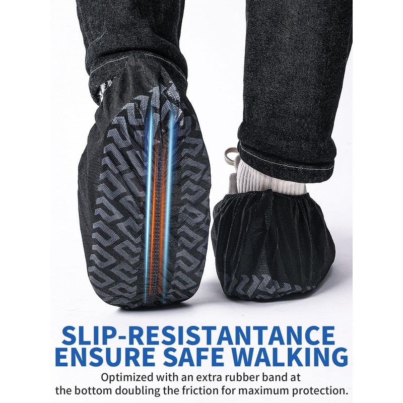 X-Large 50 Pack Shoe Covers Disposable Non-Slip, Black Non-Woven Fabric