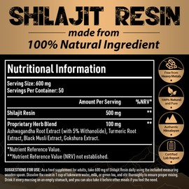 Shilajit Resin Gold Standard Shilajit - 600mg Himalayan Shilajit Blend with Ayurvedic Herbal Extracts, High Levels of Fulvic Acid, Supports Energy and Performance, 30 g (Pack of 3)