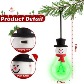 Brightever 2-Pack Snowman Christmas Night Lights, USB Rechargeable A19 LED Light Bulbs with Tree and Gift Box Shaped Filaments, Unique Hanging Ornaments for Xmas Tree, Window, Battery Included