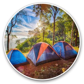 Vinyl Stickers (Set of 2) 10cm - Camping Family Tent Camp Site Decals for Laptops,Tablets,Luggage,Scrap Booking,Fridges, 16470